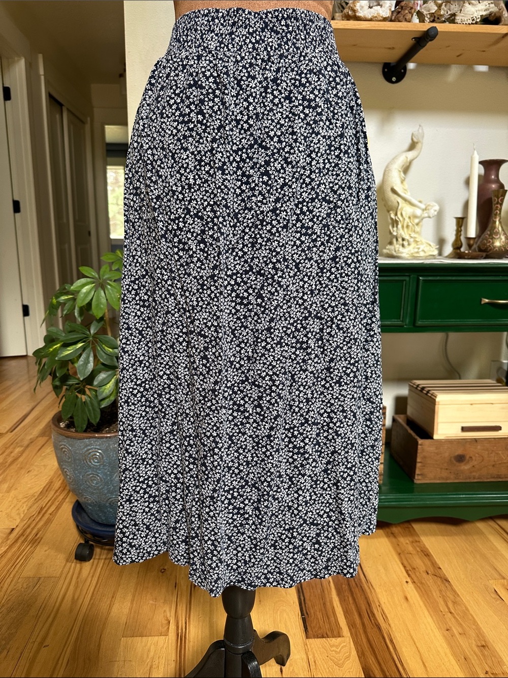Navy Floral Midi Skirt, L